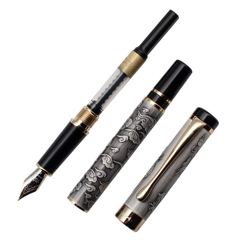 zoohot Ancient Silver Jinhao Dragon Fountain Pen Fine Nib Executive Fountain Pens Set, Vintage Pens Collection, Business Pen, Ink Refill Converter - Image 5